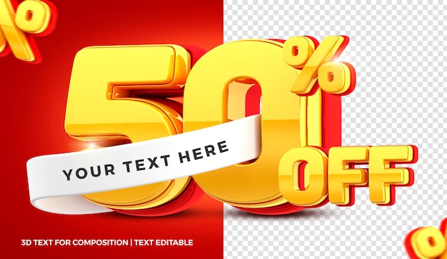 50 Prozent Angebot in 3D-Rendering isoliert