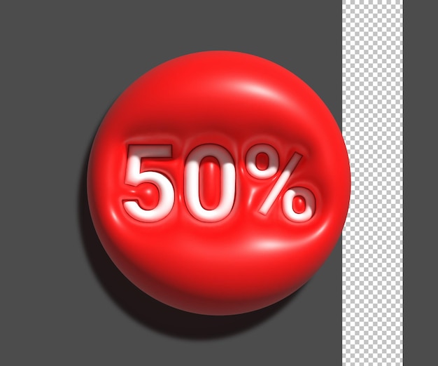 50 Prozent glänzender Text 3D-Renderdesign transparent