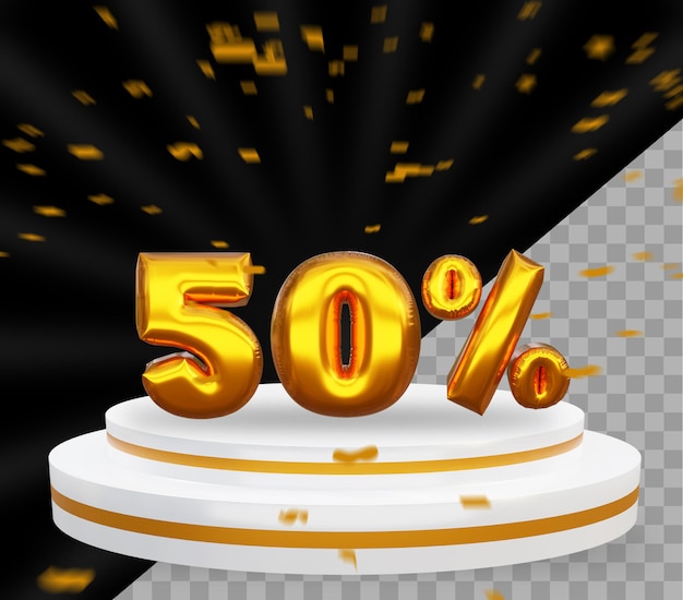 50 Prozent Rabatt auf 3D-Rendering-Rabattangebot-Texteffekt für Produktwerbungsverkaufsbanner