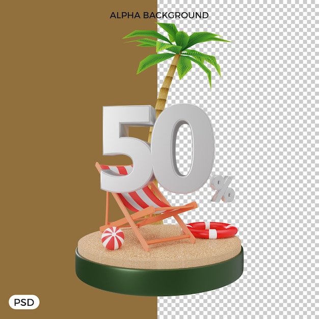 50 prozent sommerrabattangebot 3d-rendering