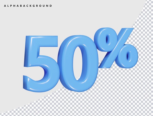 50-Prozent-Symbol 3D-Renderdarstellung