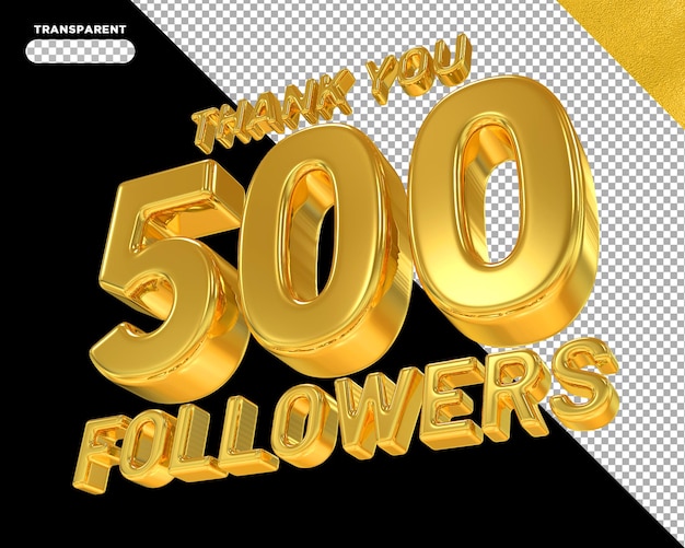 500 seguidores con números dorados 3d render