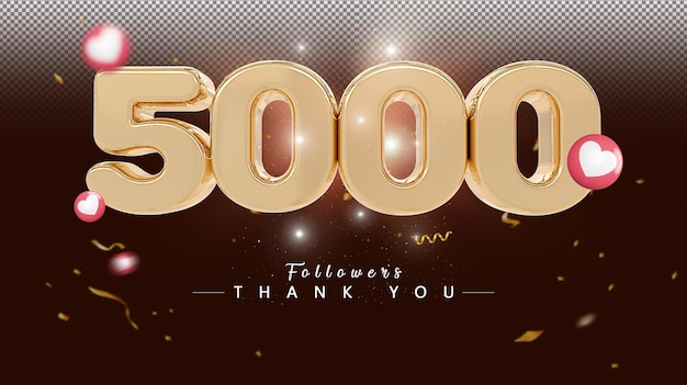 5000 seguidor numero oro 3d