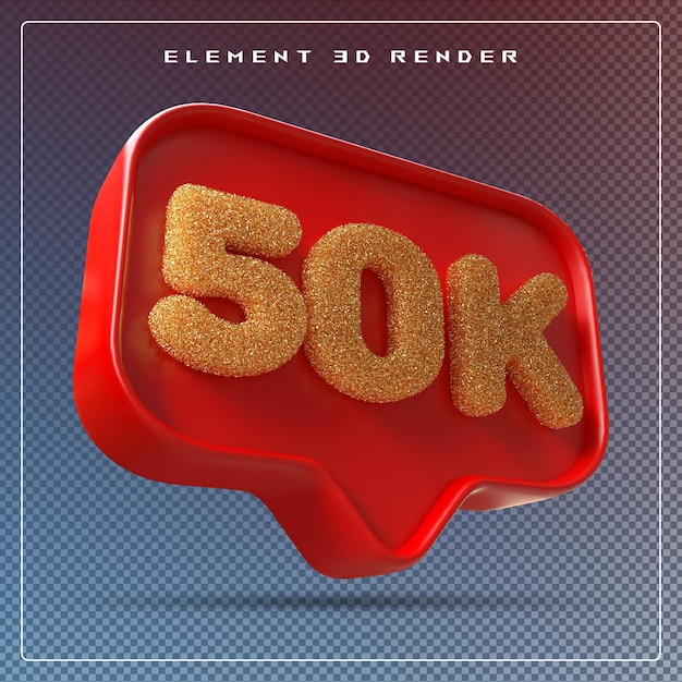 50k follower numero rosso abbonarsi icona 3d