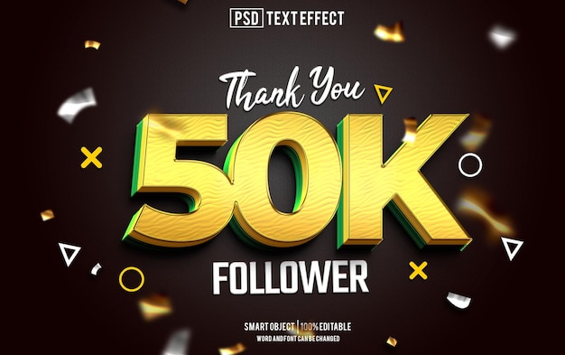 PSD 50k seguidores efecto de texto fuente editable tipografía texto 3d