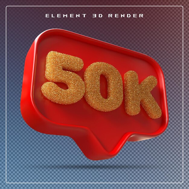 PSD 50k seguidores número rojo suscribirse icono 3d