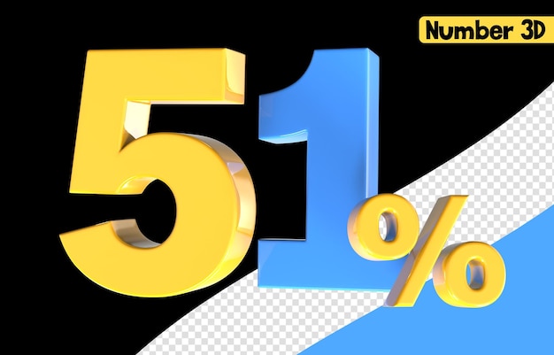 51 Numero giallo con rendering 3d blu