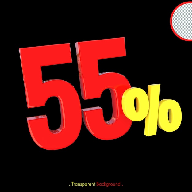 55 prozent fünfundfünfzig prozent rabatt auf 3d-rendertext in roter farbe