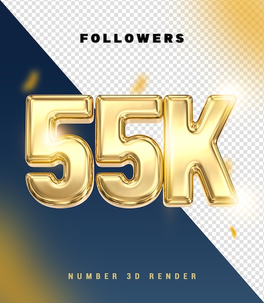 55K Seguidores Número de Oro Renderizado en 3D