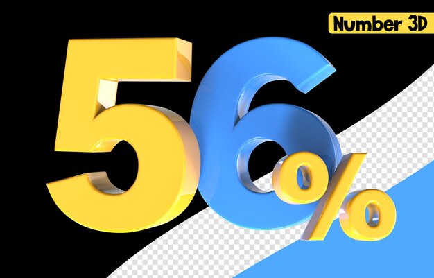 56 numéro jaune avec rendu 3d bleu