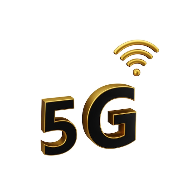 5G preto e dourado renderização 3d ilustração isolada transparente