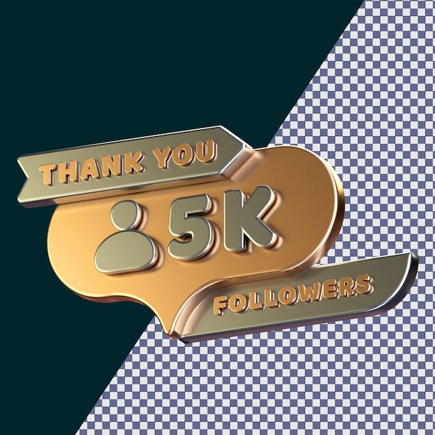 PSD 5k follower 3d gerendertes isoliertes konzept mit realistischer goldener metallic-textur