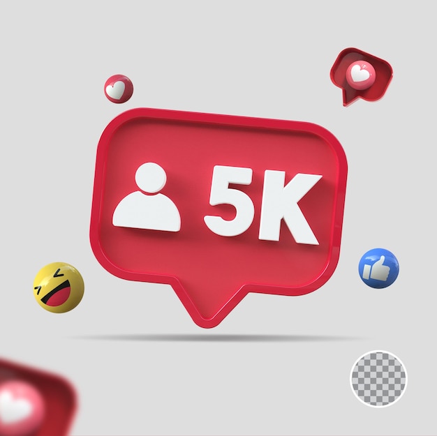 5k seguidores con icono 3d render