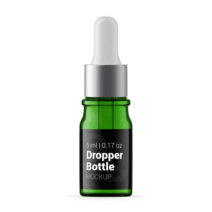 PSD 5ml green glass dropper bottle mockup