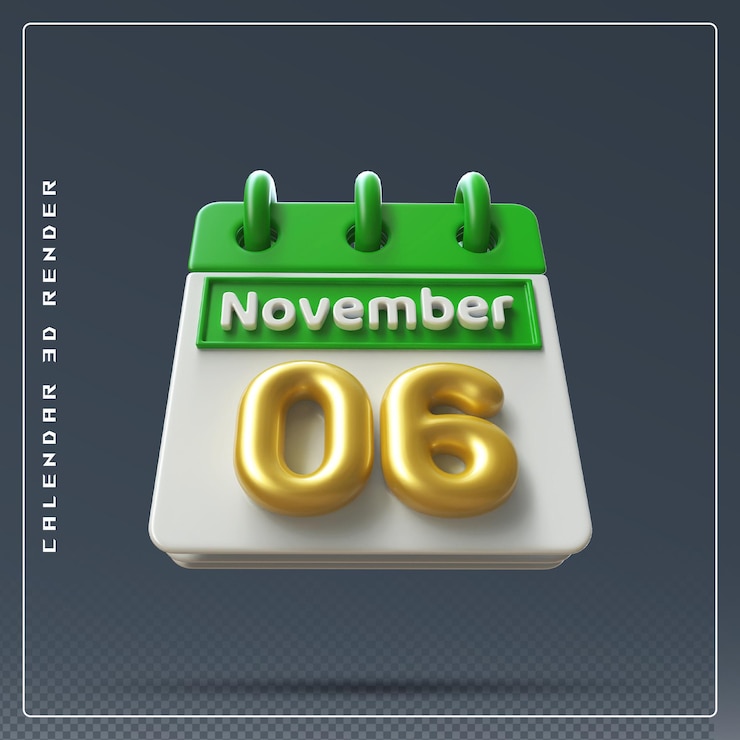 PSD 6 de noviembre calendario icono 3d render