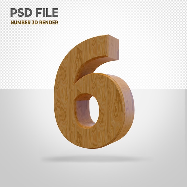 6 number 3d render wood