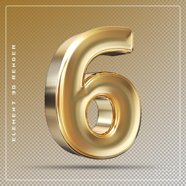 6 número dourado renderização 3D