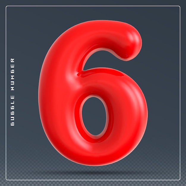 6 números burbuja roja renderizado en 3D