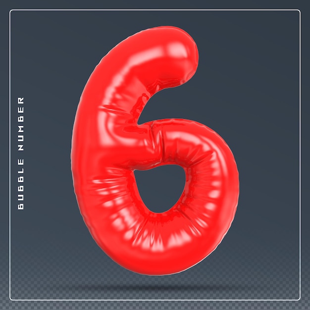 6 números burbuja roja renderizado en 3D
