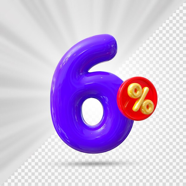 6 Prozent Rabatt auf lila Ballon Nummer 3D