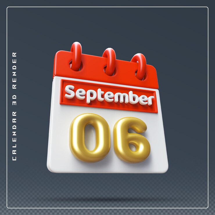 PSD 6 de septiembre calendario 3d render
