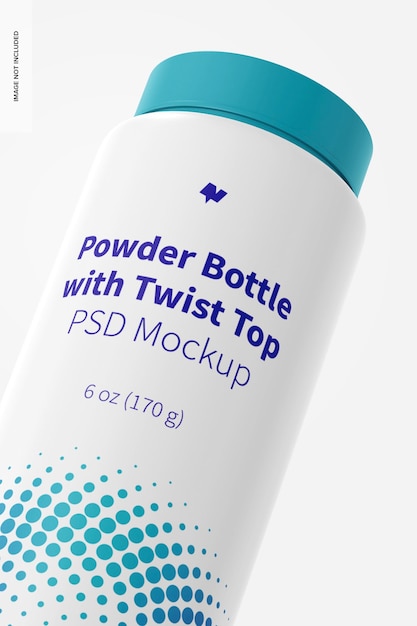 6 Unzen Pulverflasche mit Twist Top Mockup, Nahaufnahme