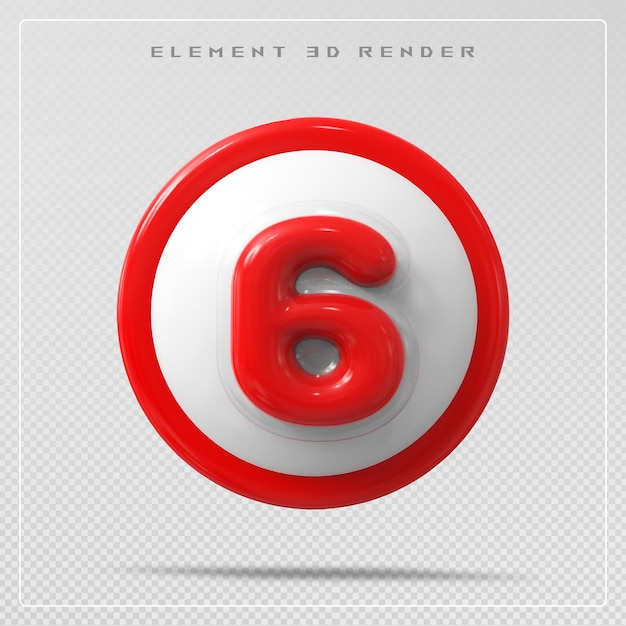 6 Zahlen rot 3D-Rendering