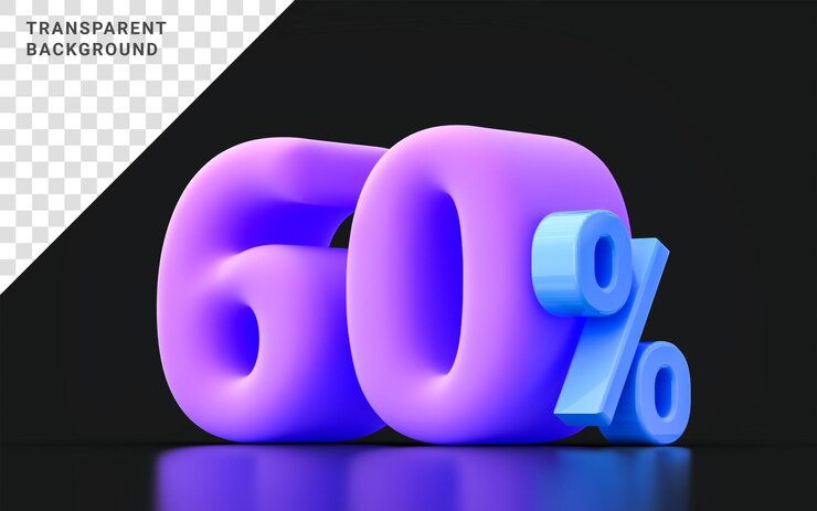 PSD 60 por ciento de descuento icono gran venta oferta muy peri color sobre fondo oscuro 3d renderizar ilustración