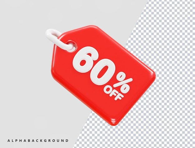 El 60 por ciento de descuento en la venta del icono de la ilustración de renderización 3D