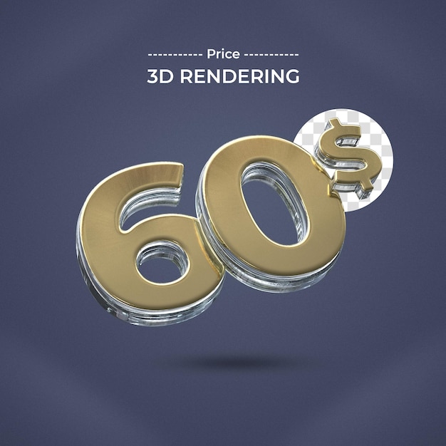 PSD 60 dollar 3d-rendering mit transparentem hintergrund