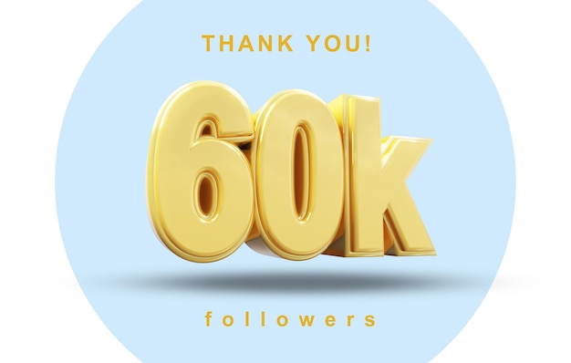 60 mil seguidores en redes sociales diseño de oro renderizado en 3D