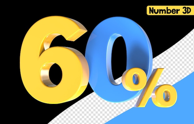 60 número amarillo con render 3d azul
