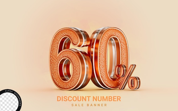 60 per cento di sconto vendita banner effetto oro 3d concetto di rendering per lo shopping marketing offerta cash back