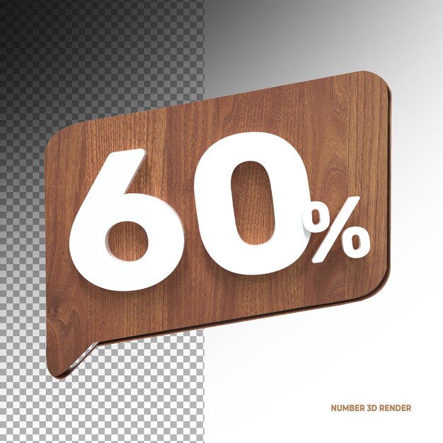 60 Prozent Rabatt 3D-Verkaufssymbol aus realistischem Holz 3D-Rendering