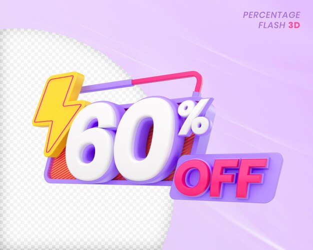 60 prozent rabatt mit flash-element 3d render premium psd