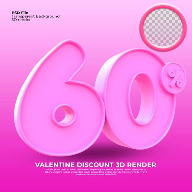 60 prozent valentinstag sale 3d render pink color