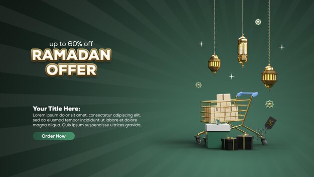 PSD 60 rabatt ramadhan-angebote banner-design-vorlage mit 3d-rendering-shopping-instrument