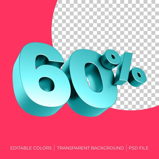 60% Rendu 3d Bleu Vert Sur Fond Rouge Et Transparent Avec Fichier Psd De Couleurs Modifiables