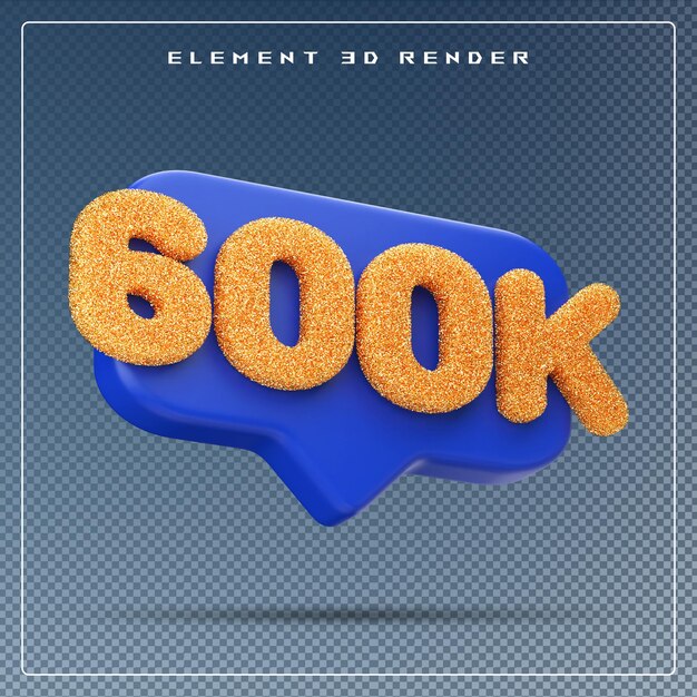 600k seguidores número azul suscribirse icono 3d