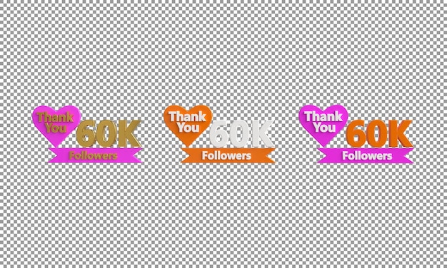 60K Follower Banner 3D-Design Danke für 1K Follower 3D-Rendering