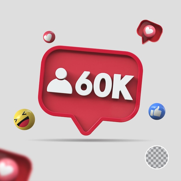 60k follower mit symbol 3d-rendering