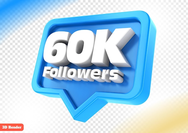 60k seguidores número azul 3d render