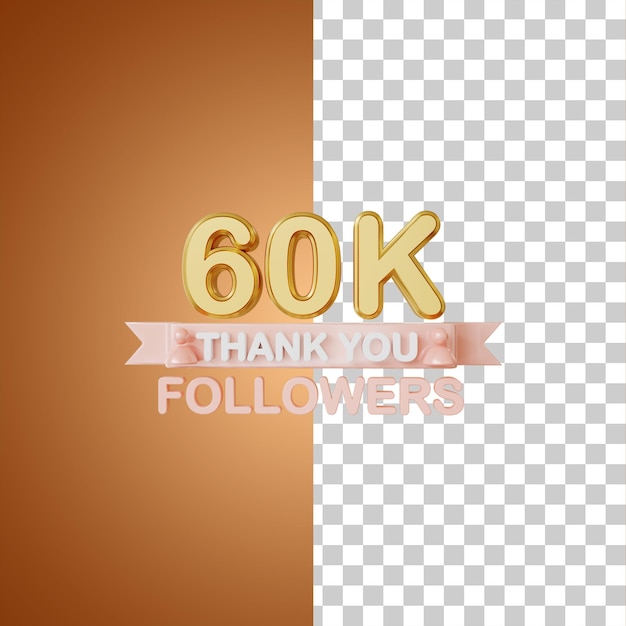 60k seguidores de oro representación 3d