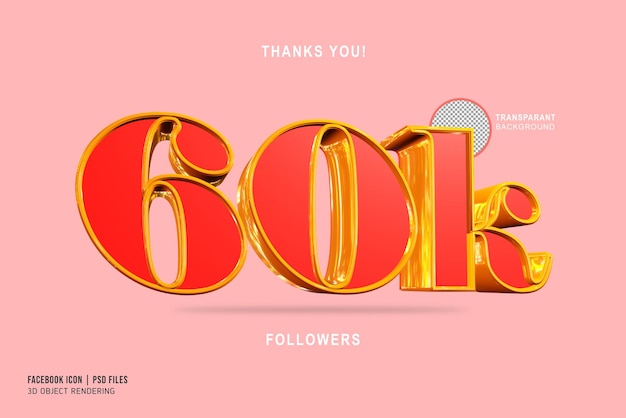 60k seguidores render 3d estilo oro rojo
