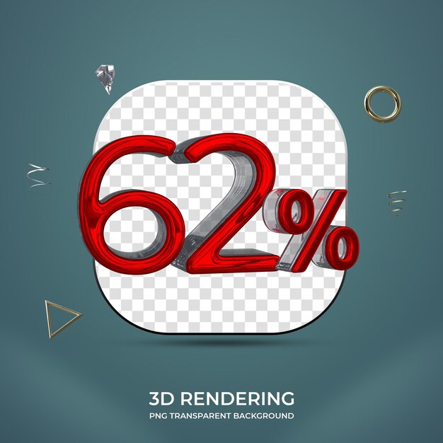 62 por ciento número 3d fondo transparente