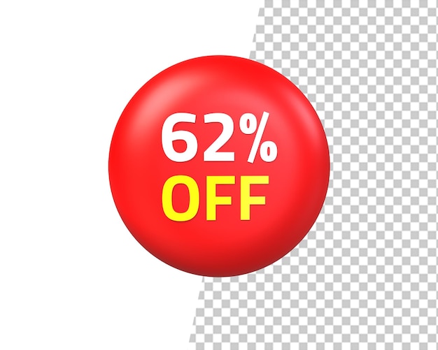 PSD 62 por cento oferecem a etiqueta vermelha 3d das vendas