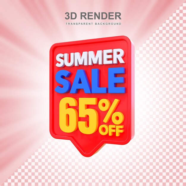 PSD 65% de desconto na venda de verão do rótulo 3d