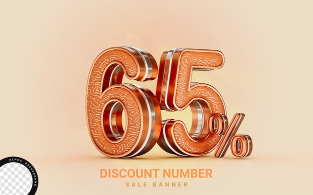 65 per cento di sconto vendita banner effetto oro 3d concetto di rendering per lo shopping marketing offerta cash back