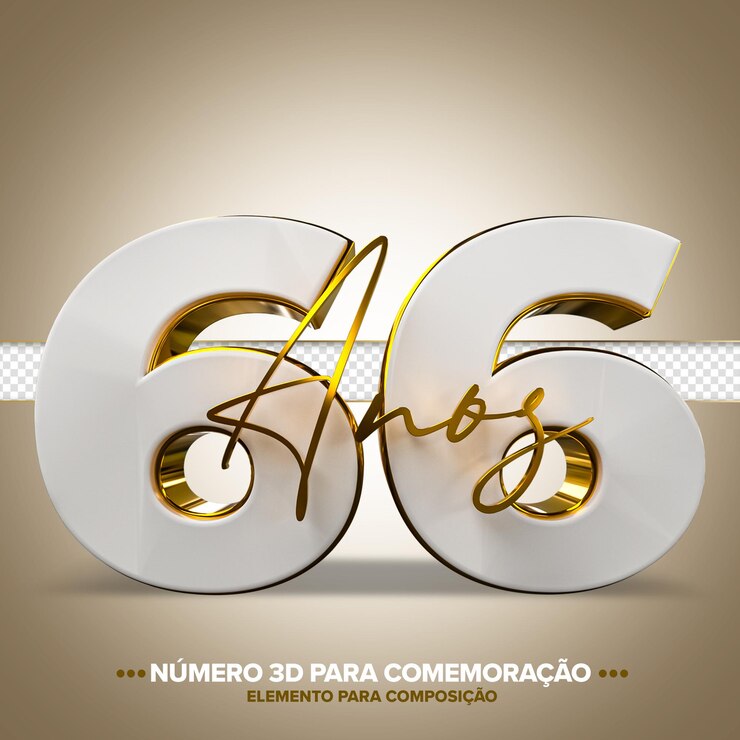 PSD 66 anos comemoração número 3d branco e dourado
