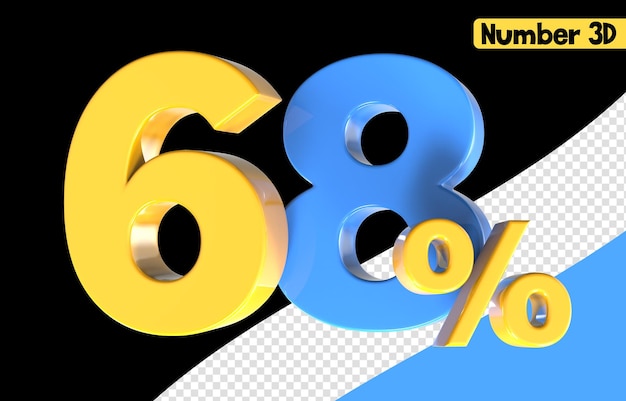 68 Numero giallo con rendering 3d blu